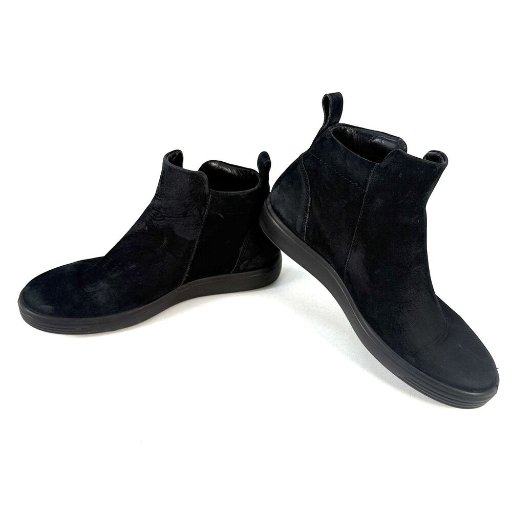 Ecco Soft 7 Black Nubuck Mid Top Side Zip Sneakers Size EU 37 US 6
